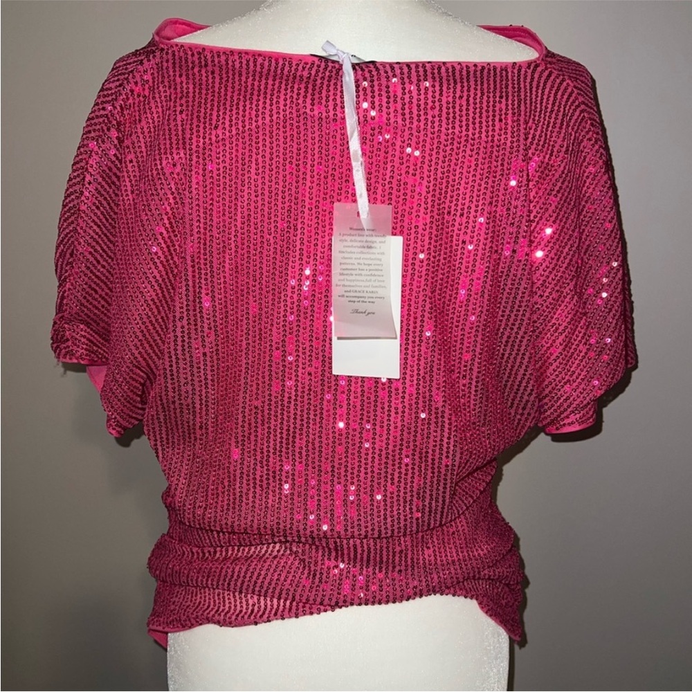 Grace Karin Dazzling Fuchsia Sequin Top - Picture 3 of 5